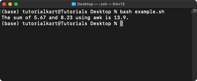 Bash Floating Point Addition Using awk